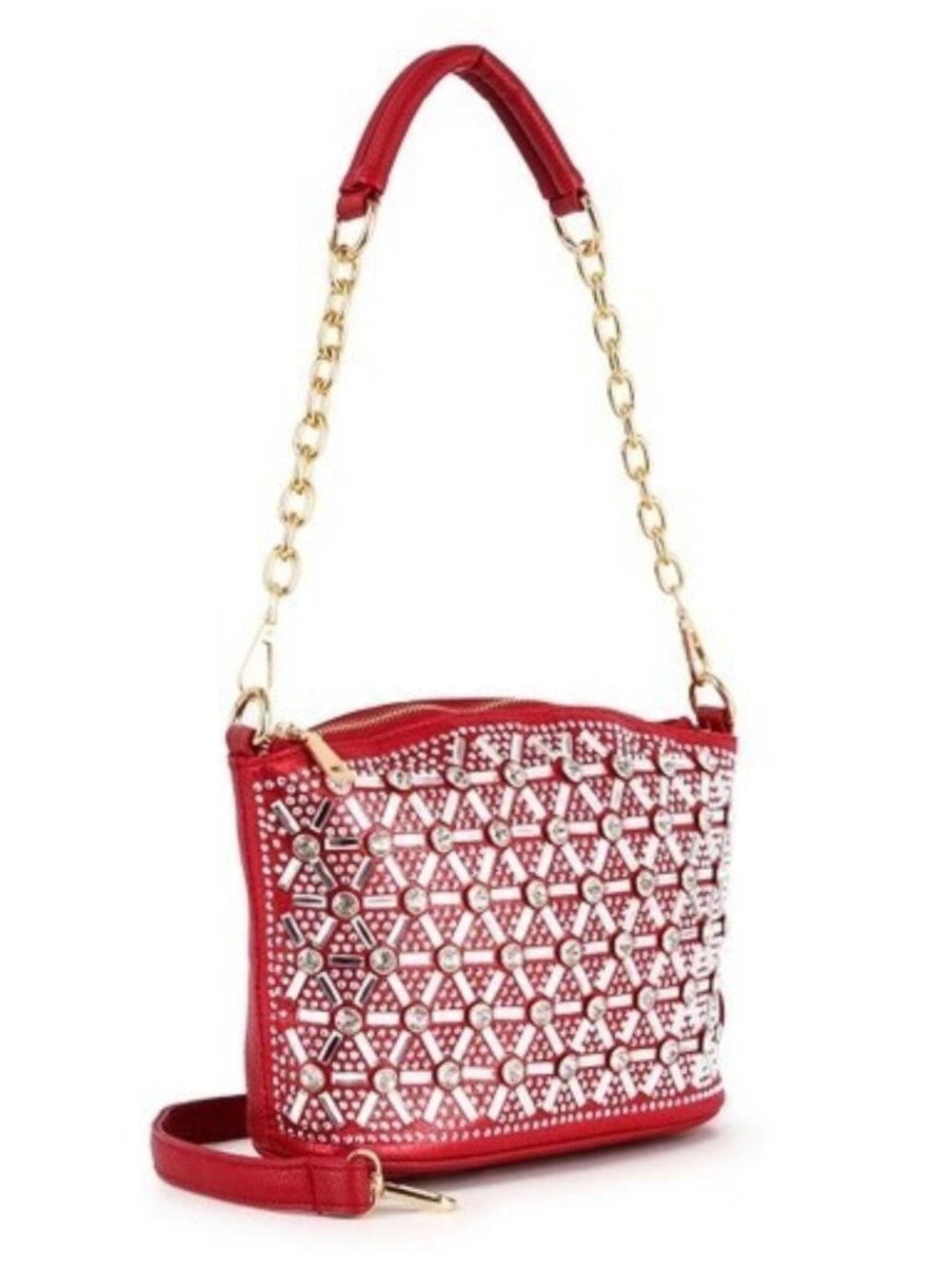Red Rhinestone Crystal Sparkle Bling Handbag Crossbody Purse Bag NEW